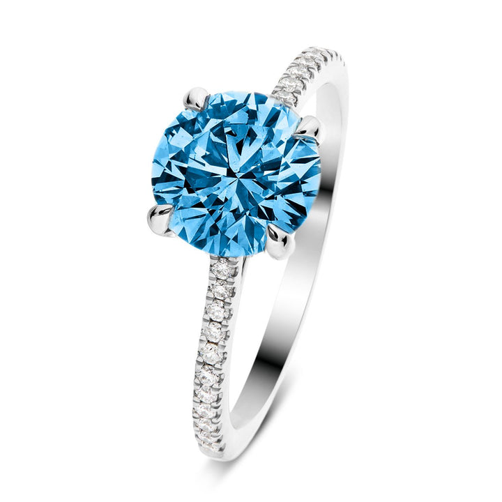 Amelia Blue Lab Grown Diamond Round Side Stone Engagement Ring 3.30ctw Platinum