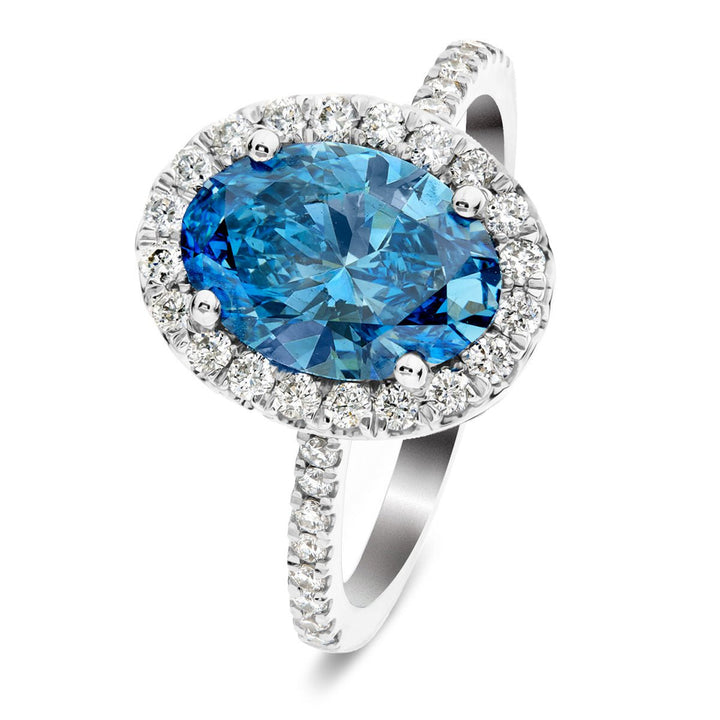 Isla Blue Lab Grown Oval Diamond Halo Engagement Ring 4.00ctw in Platinum