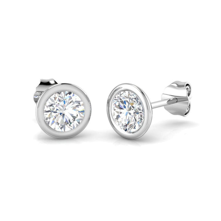 Lab Grown Diamond Solitaire Stud Bezel Set Earrings 1.40ctw G/VS 18k White Gold
