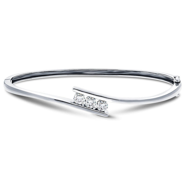 Lab Grown Diamond Three Stone Bangle 0.75ctw in D/VVS 18k White Gold