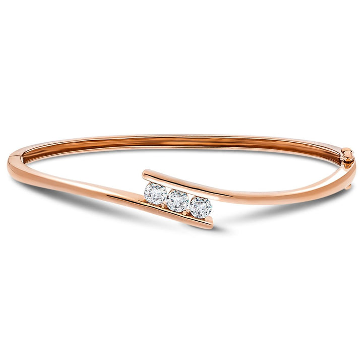 Lab Grown Diamond Three Stone Bangle 0.75ctw in D/VVS 14k Rose Gold