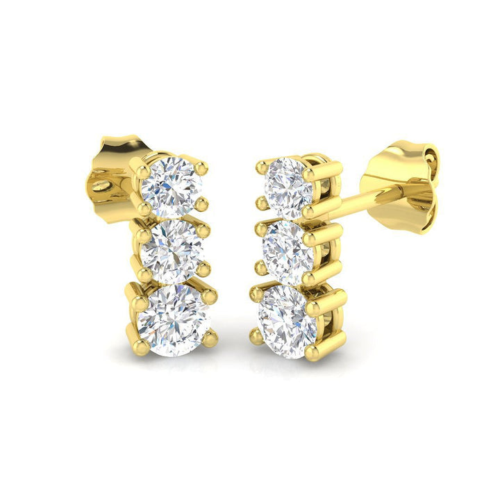 Lab Grown Diamond Three Stone Drop Earrings 0.70ctw D/VVS in 14k Yellow Gold