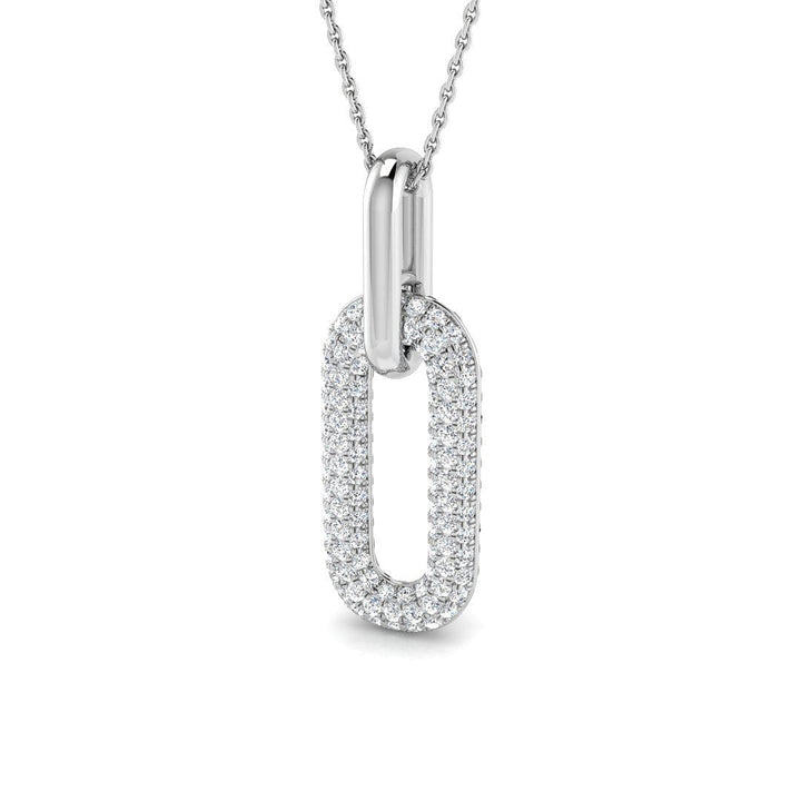 Pave Set Lab Grown Diamond Paperclip Pendant Necklace 0.70ctw in 14k White Gold