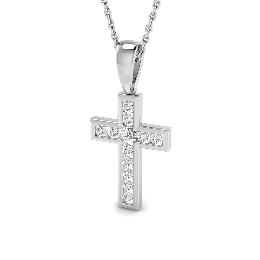 0.25ct Lab Diamond Channel Cross Necklace G/VS Quality in 9k White Gold - After Diamonds