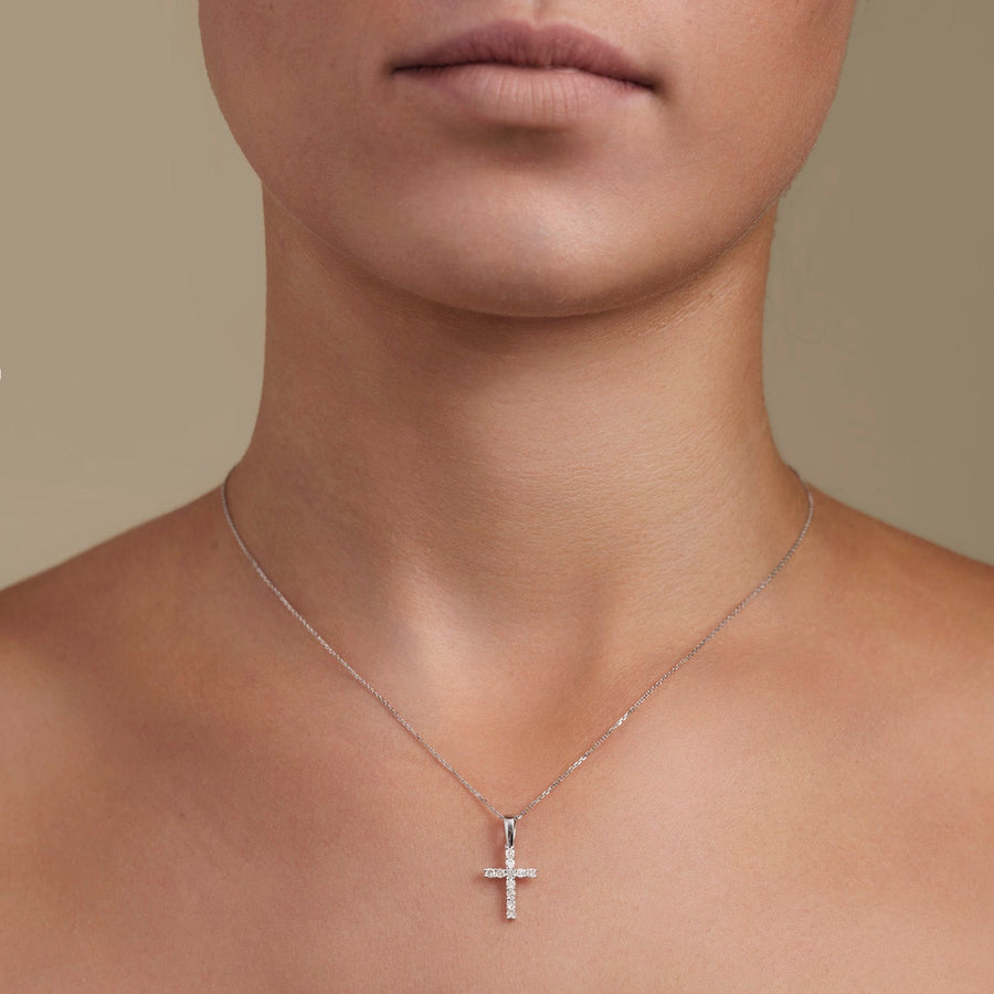 0.25ct Lab Diamond Cross Necklace D/VVS Quality in Silver - After Diamonds