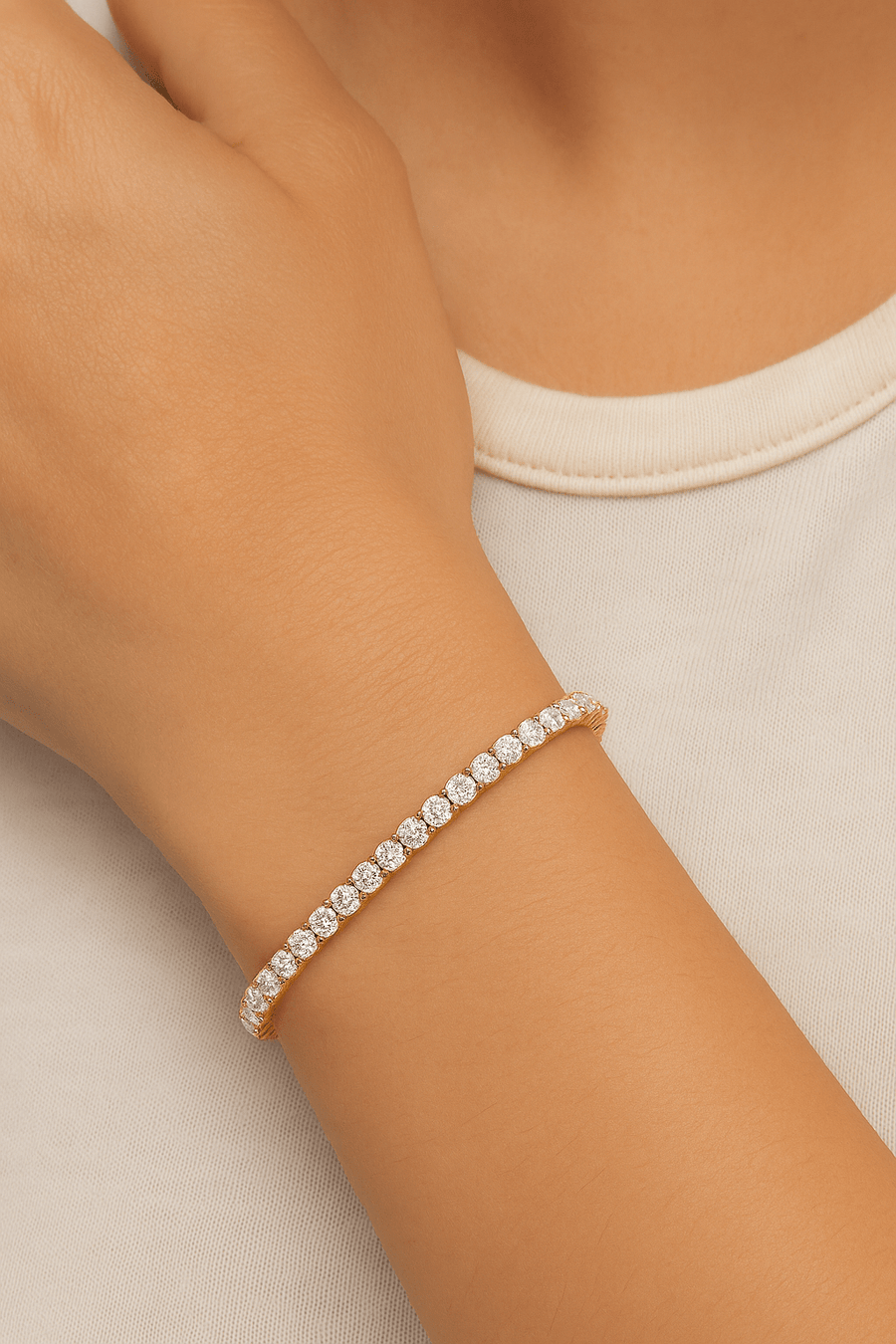 6ct Lab Diamond Tennis Bracelet D/VVS Quality Set in 9k Yellow Gold - After Diamonds