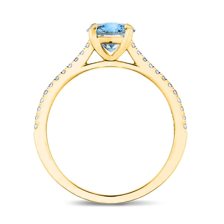 Amelia Blue Lab Diamond Round Side Stone Engagement Ring 1.25ct 18k Yellow Gold - After Diamonds