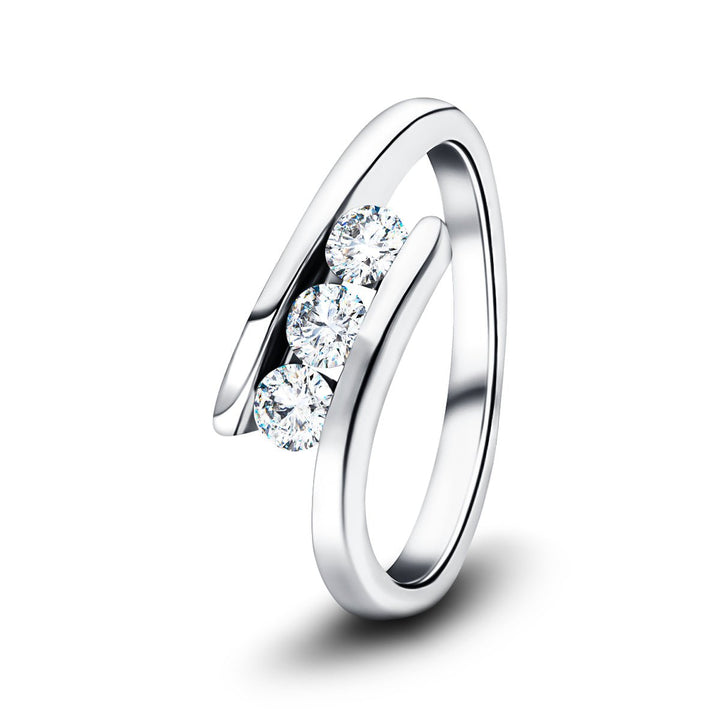 Channel Set Three Stone Lab Grown Diamond Ring 0.33ctw D/VVS in 14k White Gold