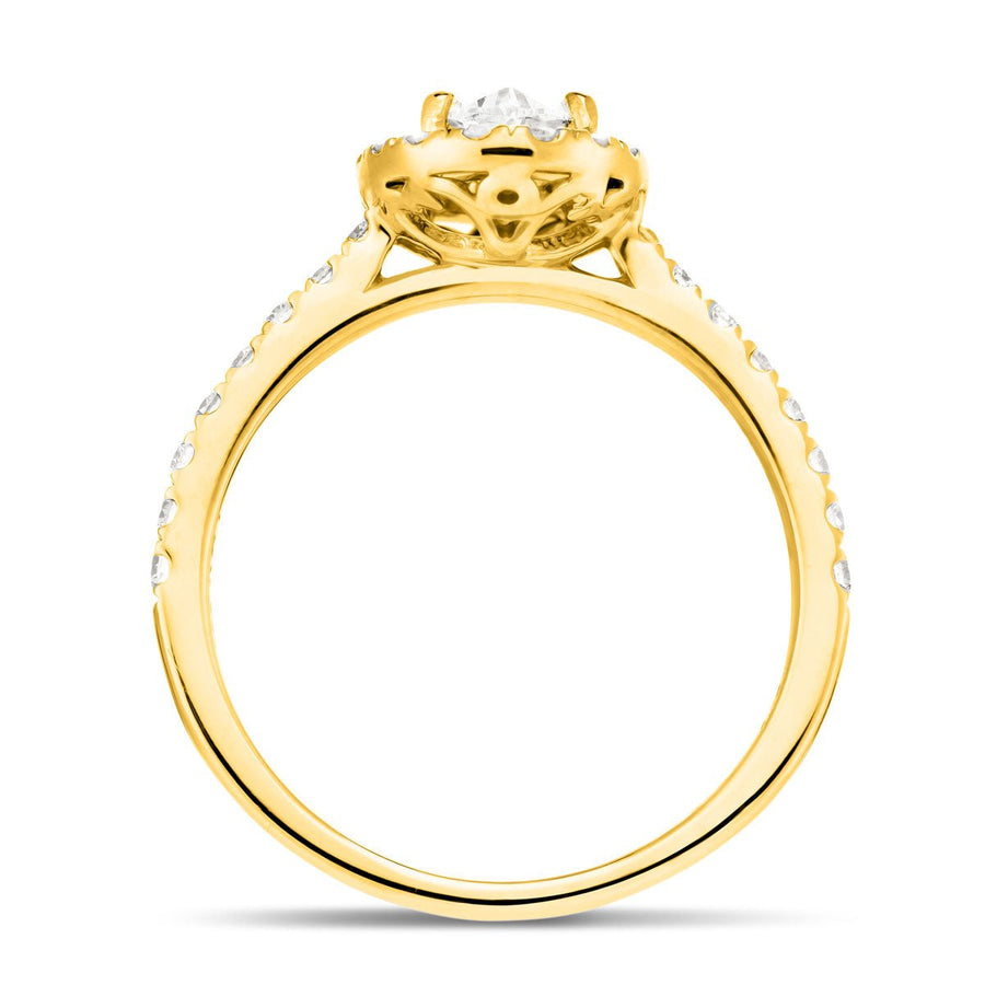 Chloe Lab Diamond Halo Oval Engagement Ring 0.85ct D/VVS in 9k Yellow Gold - After Diamonds