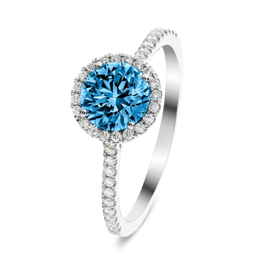 Elsie Blue Lab Round Diamond Halo Engagement Ring 1.00ct in 18k White Gold - After Diamonds
