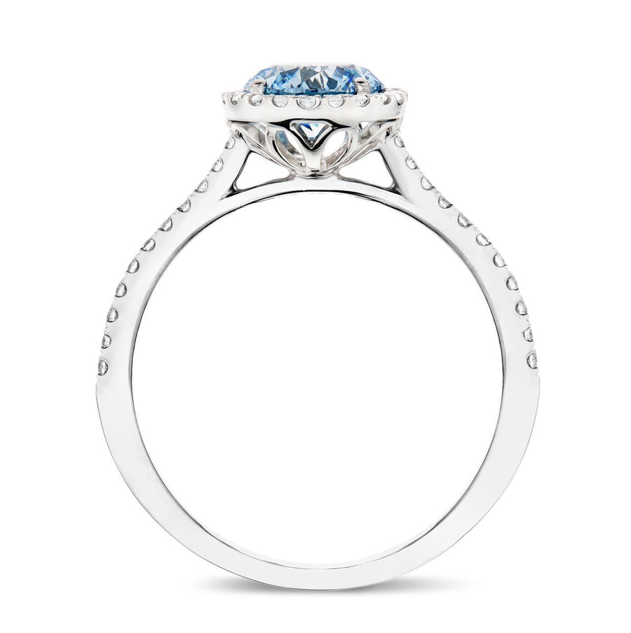 Elsie Blue Lab Round Diamond Halo Engagement Ring 1.00ct in Platinum - After Diamonds