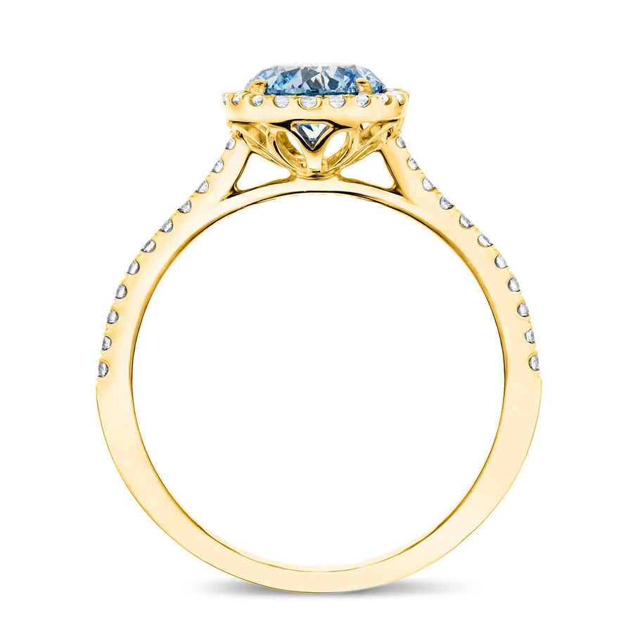 Elsie Blue Lab Round Diamond Halo Engagement Ring 1.75ct in 18k Yellow Gold - After Diamonds