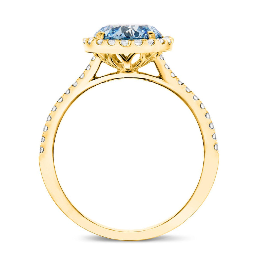 Elsie Blue Lab Round Diamond Halo Engagement Ring 3.00ct in 18k Yellow Gold - After Diamonds