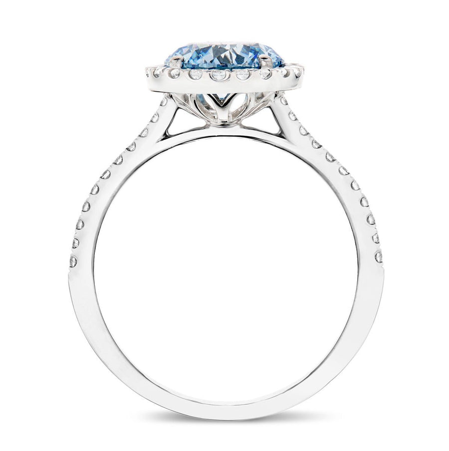 Elsie Blue Lab Round Diamond Halo Engagement Ring 4.00ct in Platinum - After Diamonds