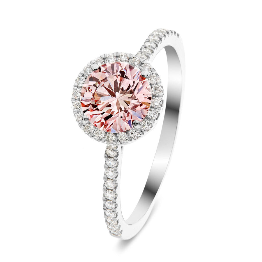 Elsie Pink Lab Round Diamond Halo Engagement Ring 1.75ct in Platinum - After Diamonds