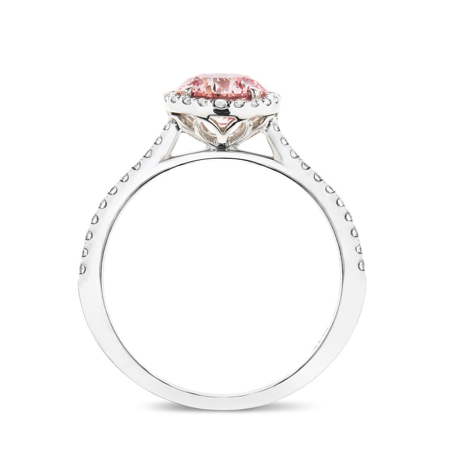 Elsie Pink Lab Round Diamond Halo Engagement Ring 1.75ct in Platinum - After Diamonds