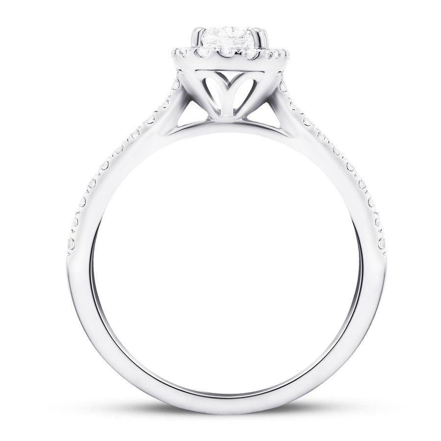 Eva Lab Diamond Halo Cushion Engagement Ring 0.85ct D/VVS in 9k White Gold - After Diamonds