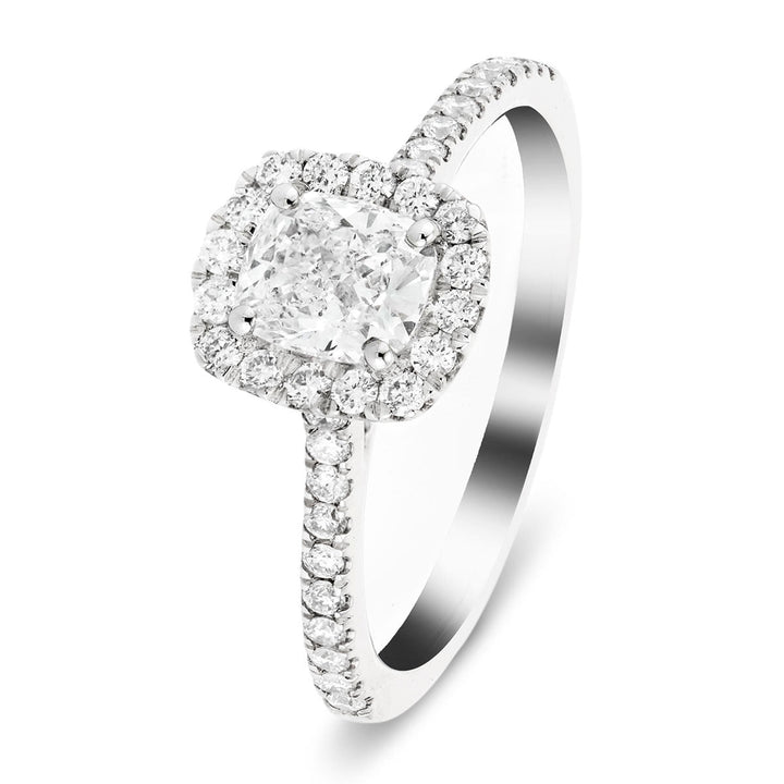 Eva Lab Grown Diamond Halo Cushion Engagement Ring 0.85ctw D/VVS in Platinum