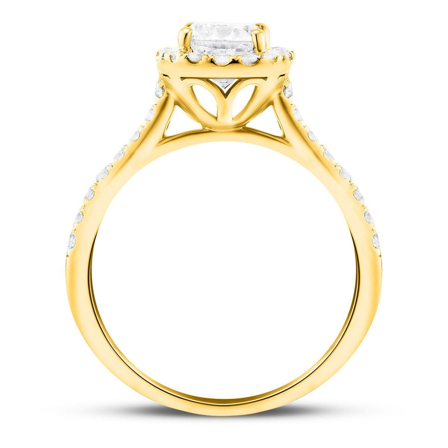 Eva Lab Diamond Halo Cushion Engagement Ring 3.75ct D/VVS in 18k Yellow Gold - After Diamonds