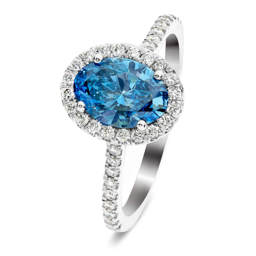 Isla Blue Lab Oval Diamond Halo Engagement Ring 1.00ct in Platinum - After Diamonds