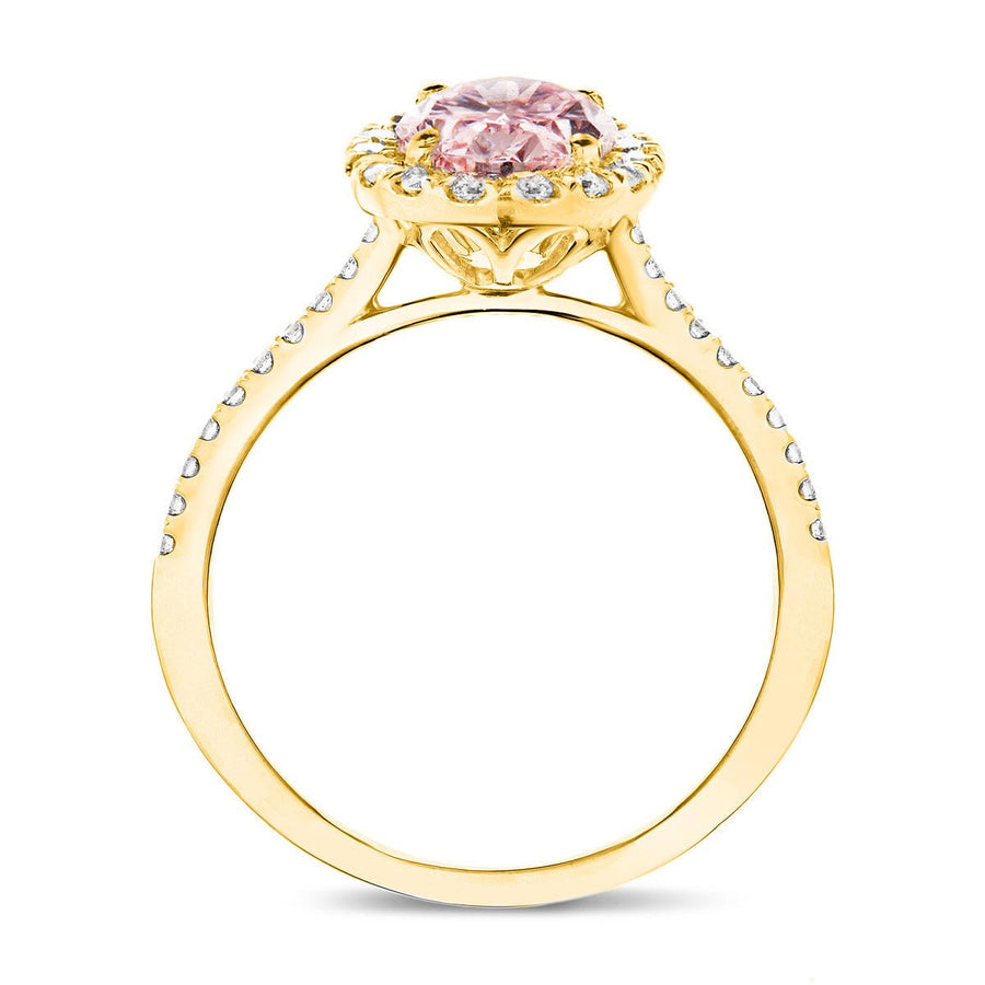Isla Pink Lab Oval Diamond Halo Engagement Ring 4.00ct in 18k Yellow Gold - After Diamonds