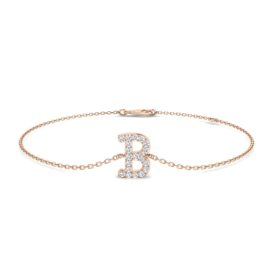 Lab Diamond 'B' Initial Chain Bracelet 0.15ct G/VS in 9k Rose Gold - After Diamonds