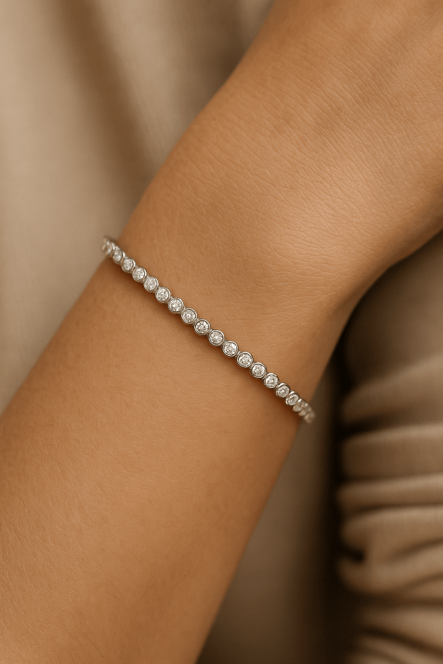 Lab Diamond Bezel Set Tennis Bracelet 1.00ct D/VVS in 925 Silver - After Diamonds