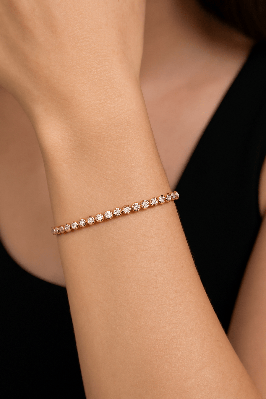 Lab Diamond Bezel Set Tennis Bracelet 1.00ct D/VVS in 9k Rose Gold - After Diamonds