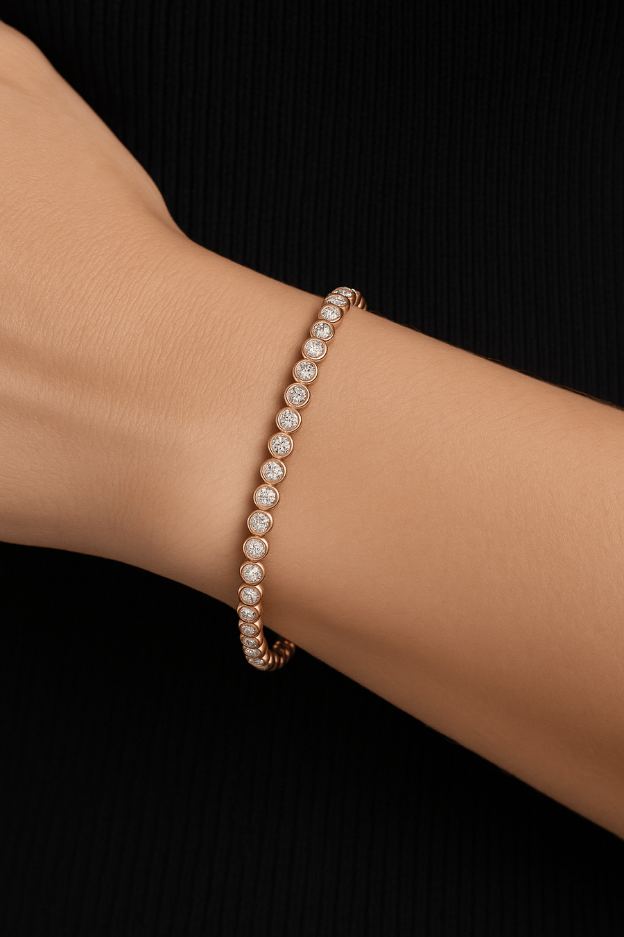 Lab Diamond Bezel Set Tennis Bracelet 2.00ct D/VVS in 18k Rose Gold - After Diamonds