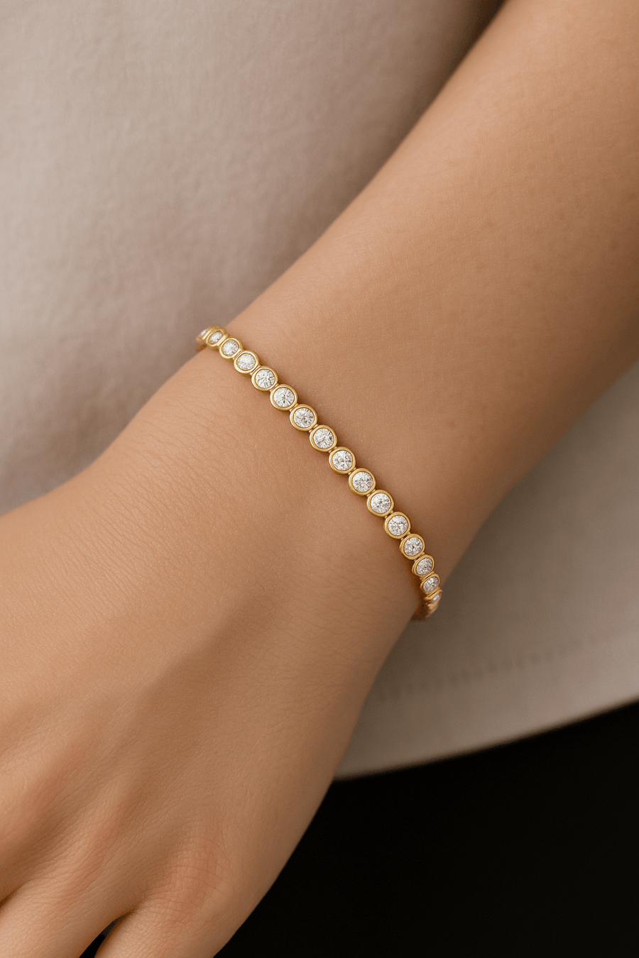 Lab Diamond Bezel Set Tennis Bracelet 2.00ct D/VVS in 18k Yellow Gold - After Diamonds