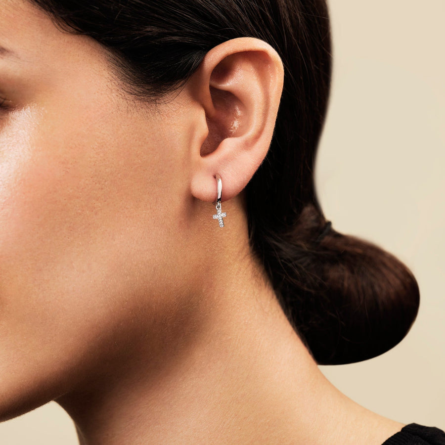 Lab Diamond Cross Drop Hoop Earrings 0.05ct D/VVS in 9k Rose Gold - After Diamonds