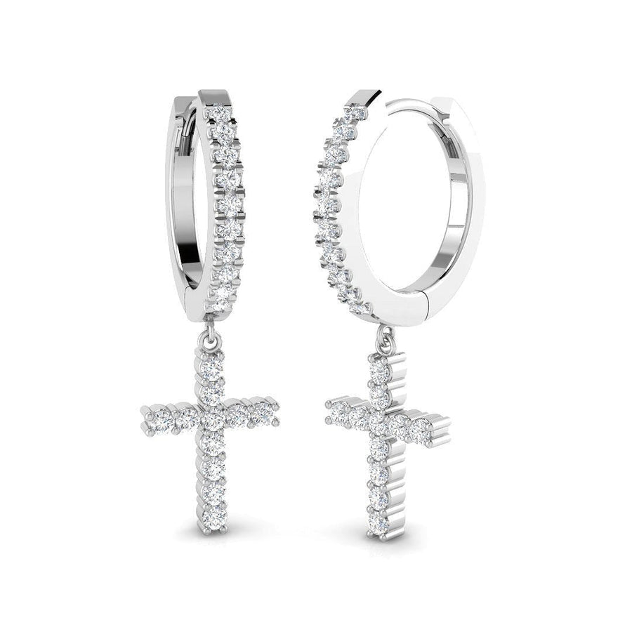 Lab Diamond Cross Drop Hoop Earrings 0.40ct G/VS in 9k White Gold - After Diamonds