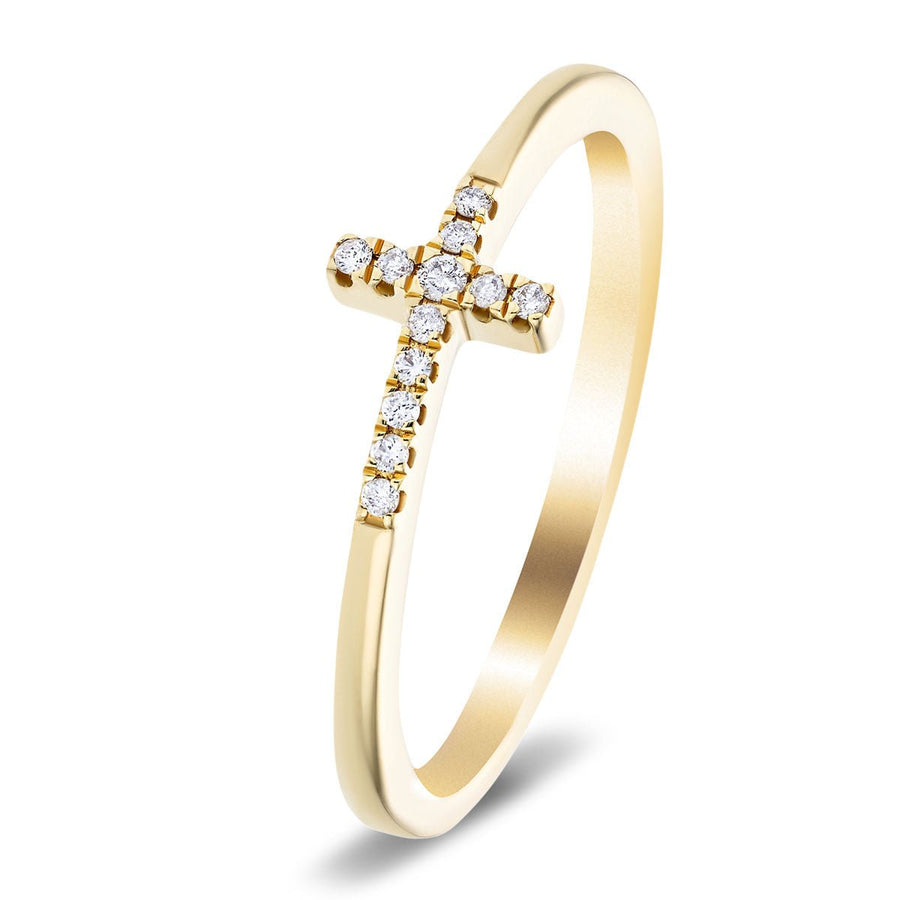 Lab Diamond Cross Ring 0.06ct G/VS in 9k Yellow Gold - After Diamonds