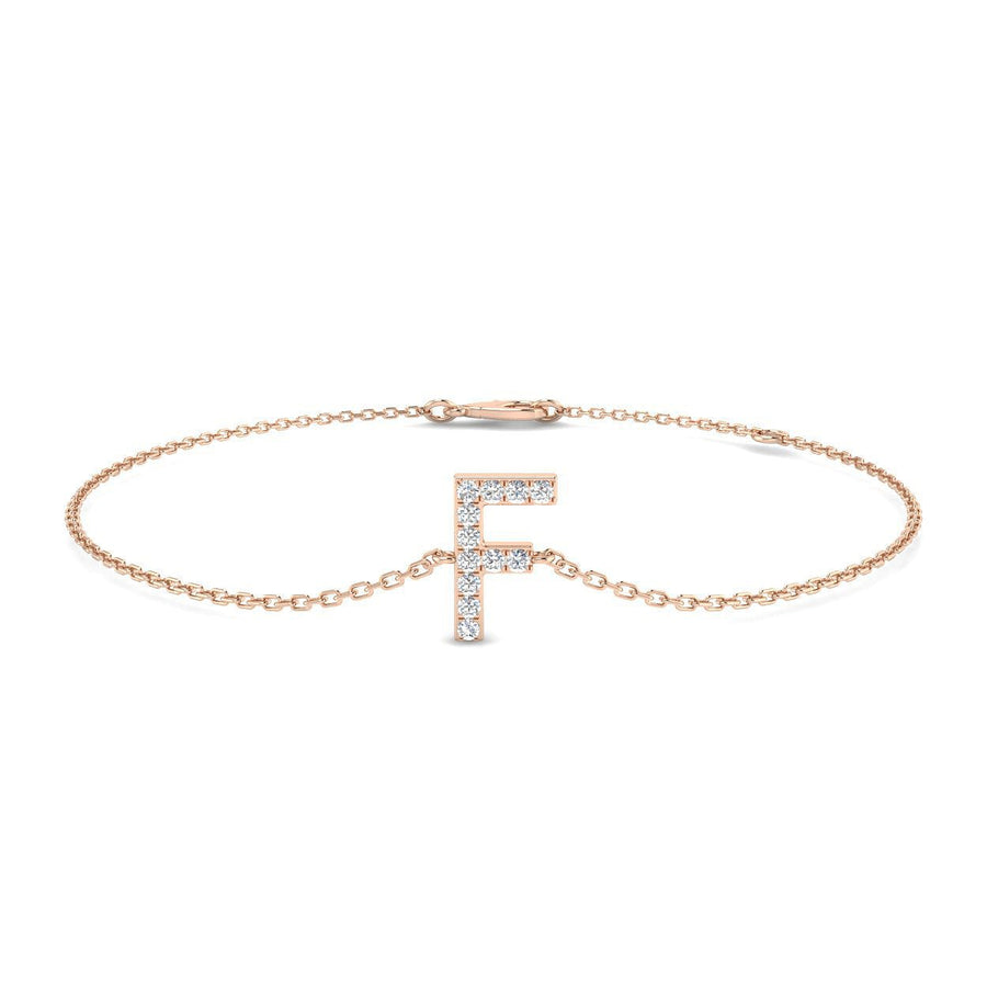 Lab Diamond 'F' Initial Chain Bracelet 0.15ct G/VS in 9k Rose Gold - After Diamonds