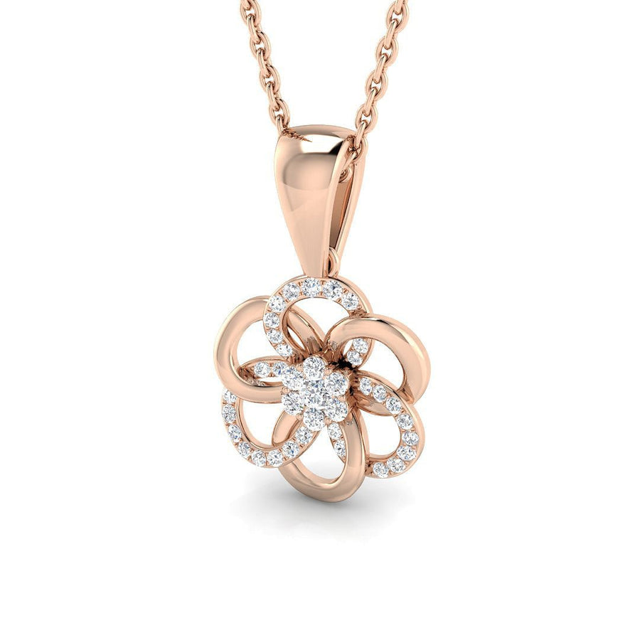 Lab Diamond Flower Cluster Pendant Necklace 0.10ct in 9k Rose Gold - After Diamonds