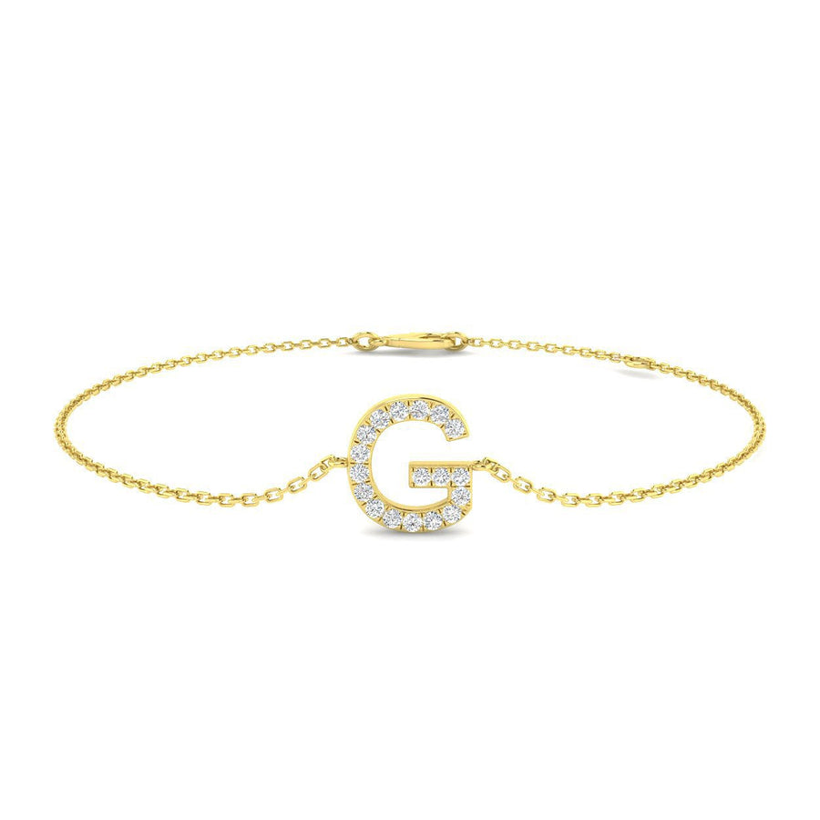 Lab Diamond 'G' Initial Chain Bracelet 0.15ct G/VS in 9k Yellow Gold - After Diamonds