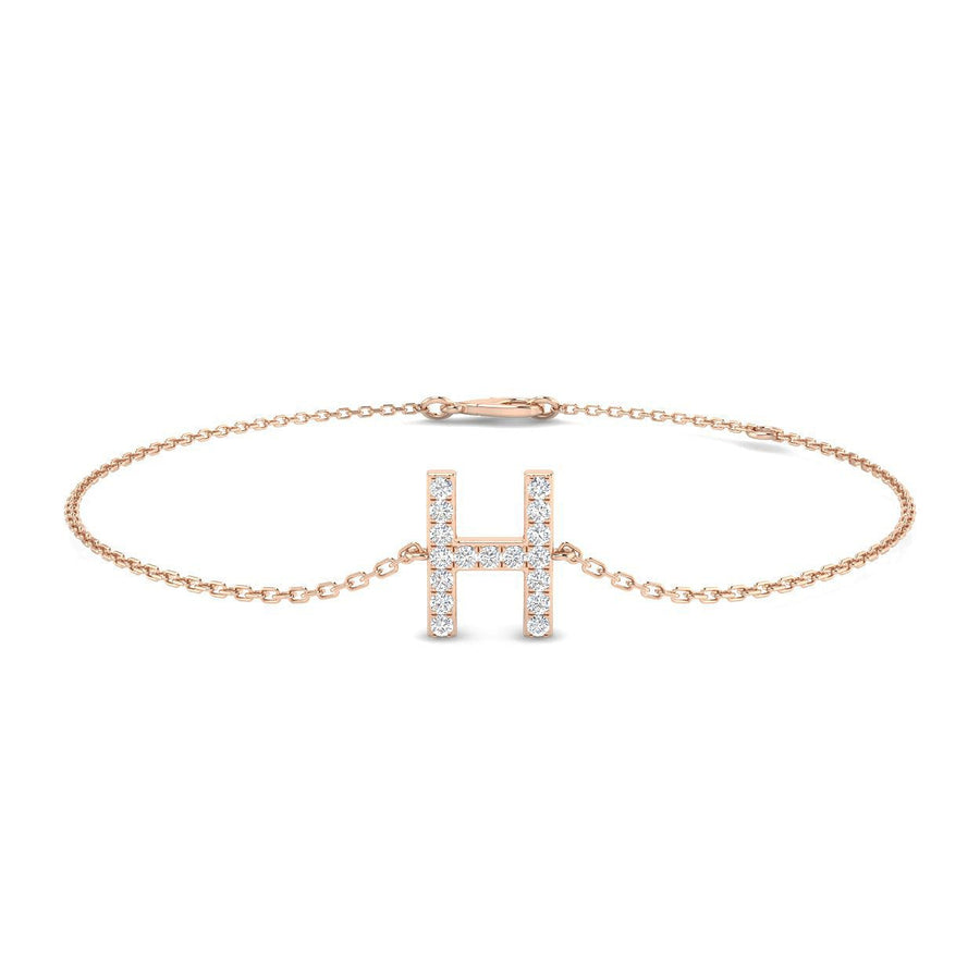Lab Diamond 'H' Initial Chain Bracelet 0.15ct G/VS in 9k Rose Gold - After Diamonds