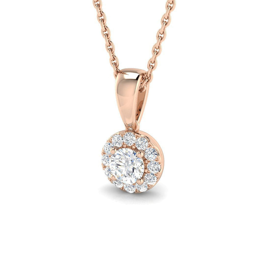Lab Diamond Halo Pendant Necklace 0.30ct G/VS in 9k Rose Gold - After Diamonds