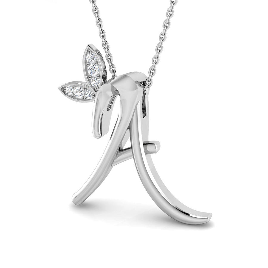Lab Diamond Initial 'A' Pendant Necklace 0.05ct in 9k White Gold - After Diamonds