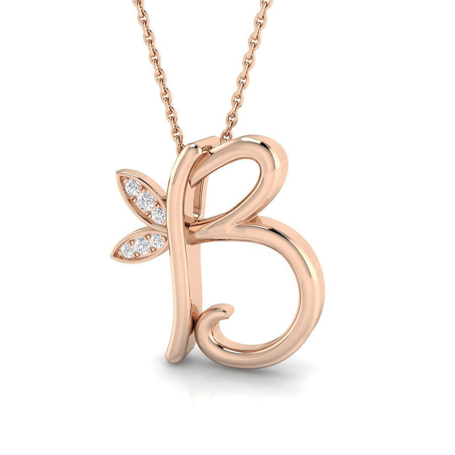 Lab Diamond Initial 'B' Pendant Necklace 0.05ct in 9k Rose Gold - After Diamonds