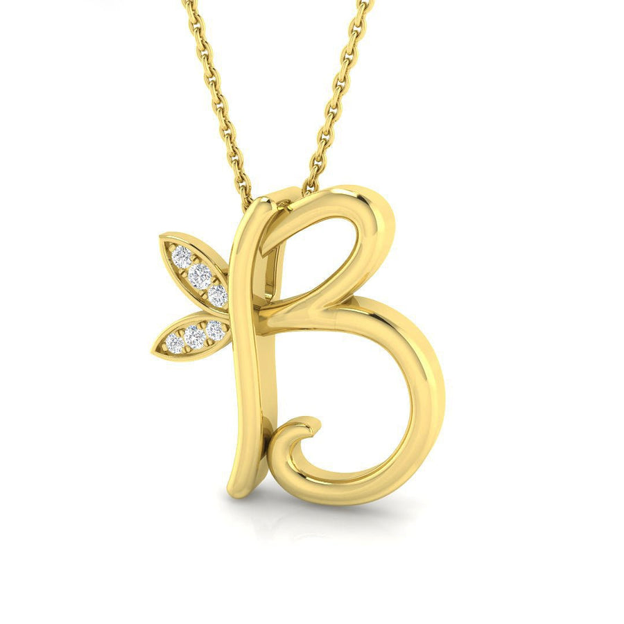Lab Diamond Initial 'B' Pendant Necklace 0.05ct in 9k Yellow Gold - After Diamonds