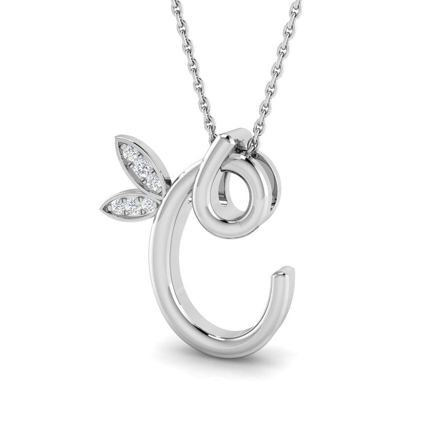 Lab Diamond Initial 'C' Pendant Necklace 0.05ct in 9k White Gold - After Diamonds