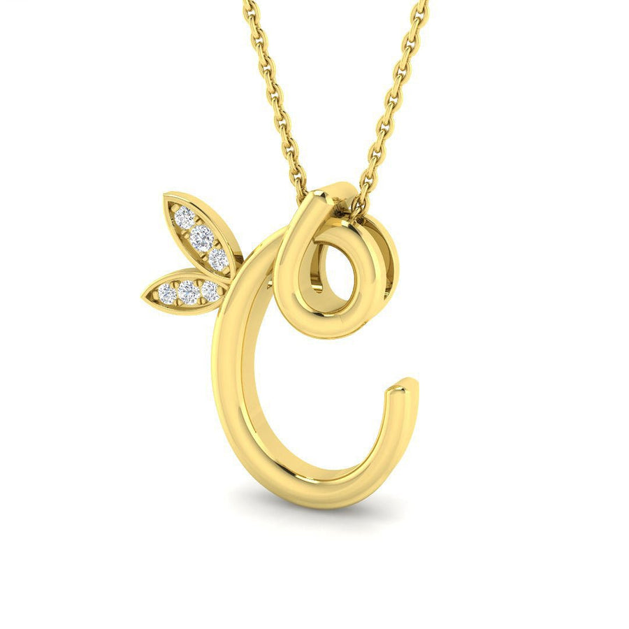 Lab Diamond Initial 'C' Pendant Necklace 0.05ct in 9k Yellow Gold - After Diamonds