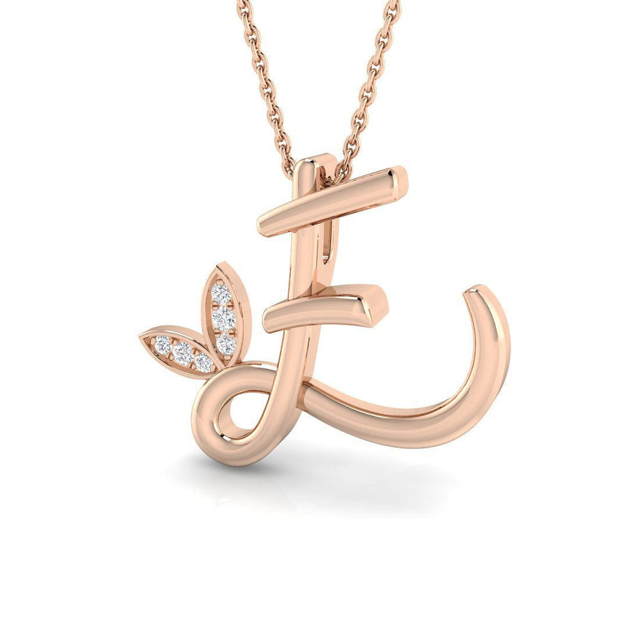 Lab Diamond Initial 'E' Pendant Necklace 0.05ct in 9k Rose Gold - After Diamonds