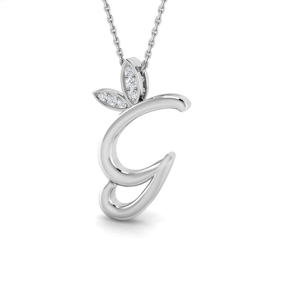 Lab Diamond Initial 'G' Pendant Necklace 0.05ct in 9k White Gold - After Diamonds