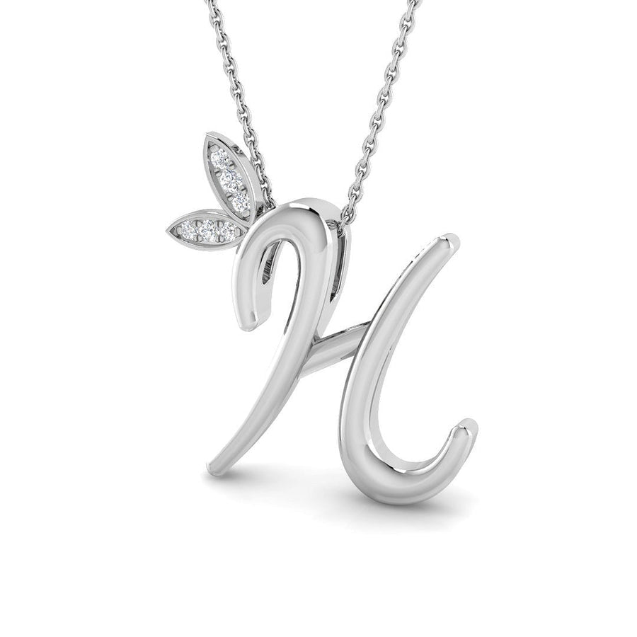 Lab Diamond Initial 'H' Pendant Necklace 0.05ct in 9k White Gold - After Diamonds