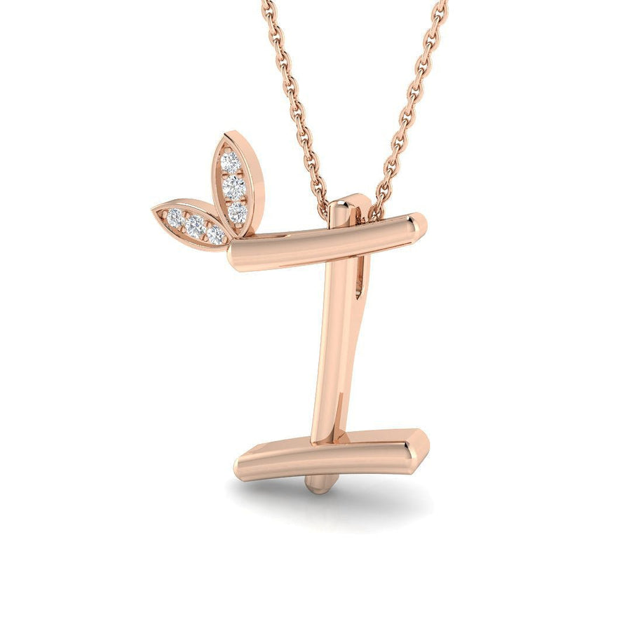 Lab Diamond Initial 'I' Pendant Necklace 0.05ct in 9k Rose Gold - After Diamonds
