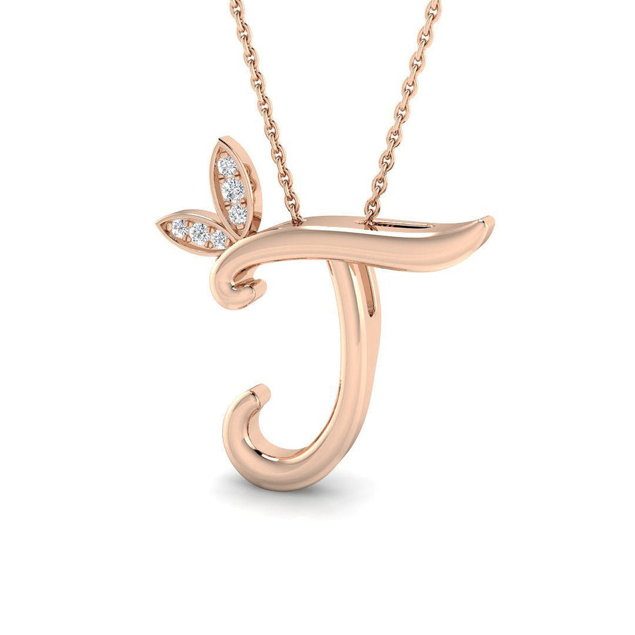 Lab Diamond Initial 'J' Pendant Necklace 0.05ct in 9k Rose Gold - After Diamonds