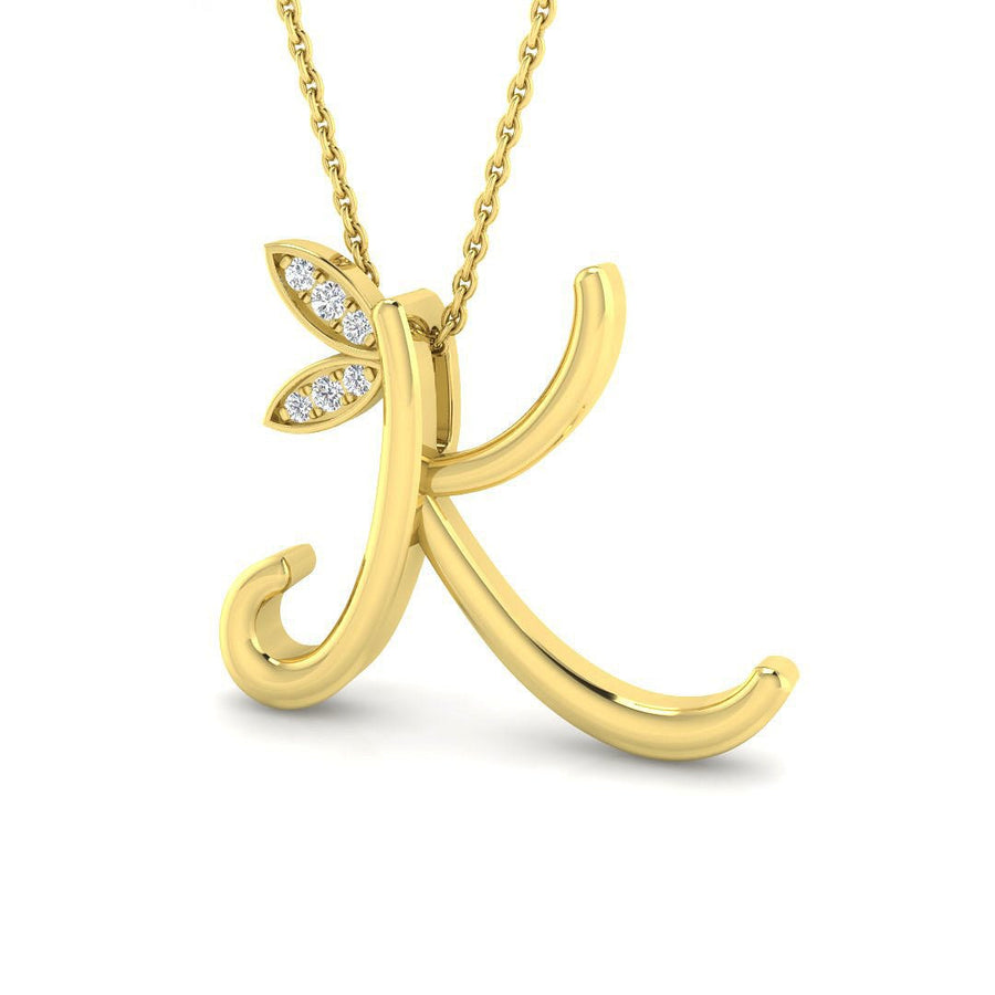 Lab Diamond Initial 'K' Pendant Necklace 0.05ct in 9k Yellow Gold - After Diamonds