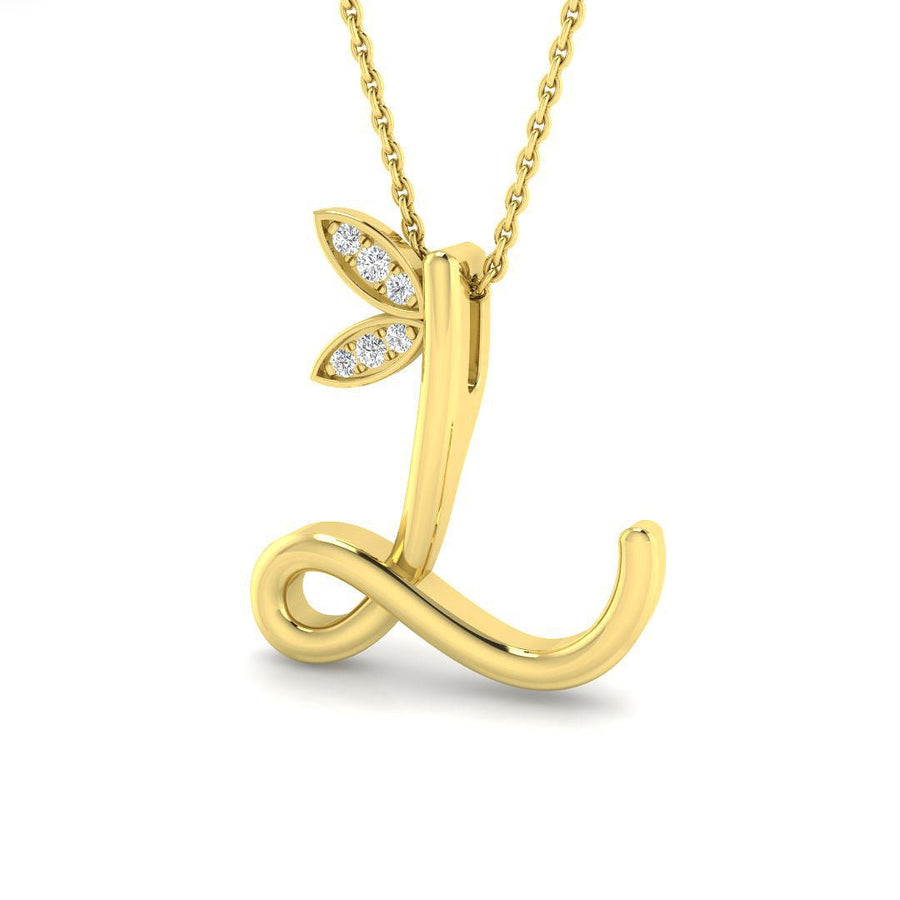 Lab Diamond Initial 'L' Pendant Necklace 0.05ct in 9k Yellow Gold - After Diamonds